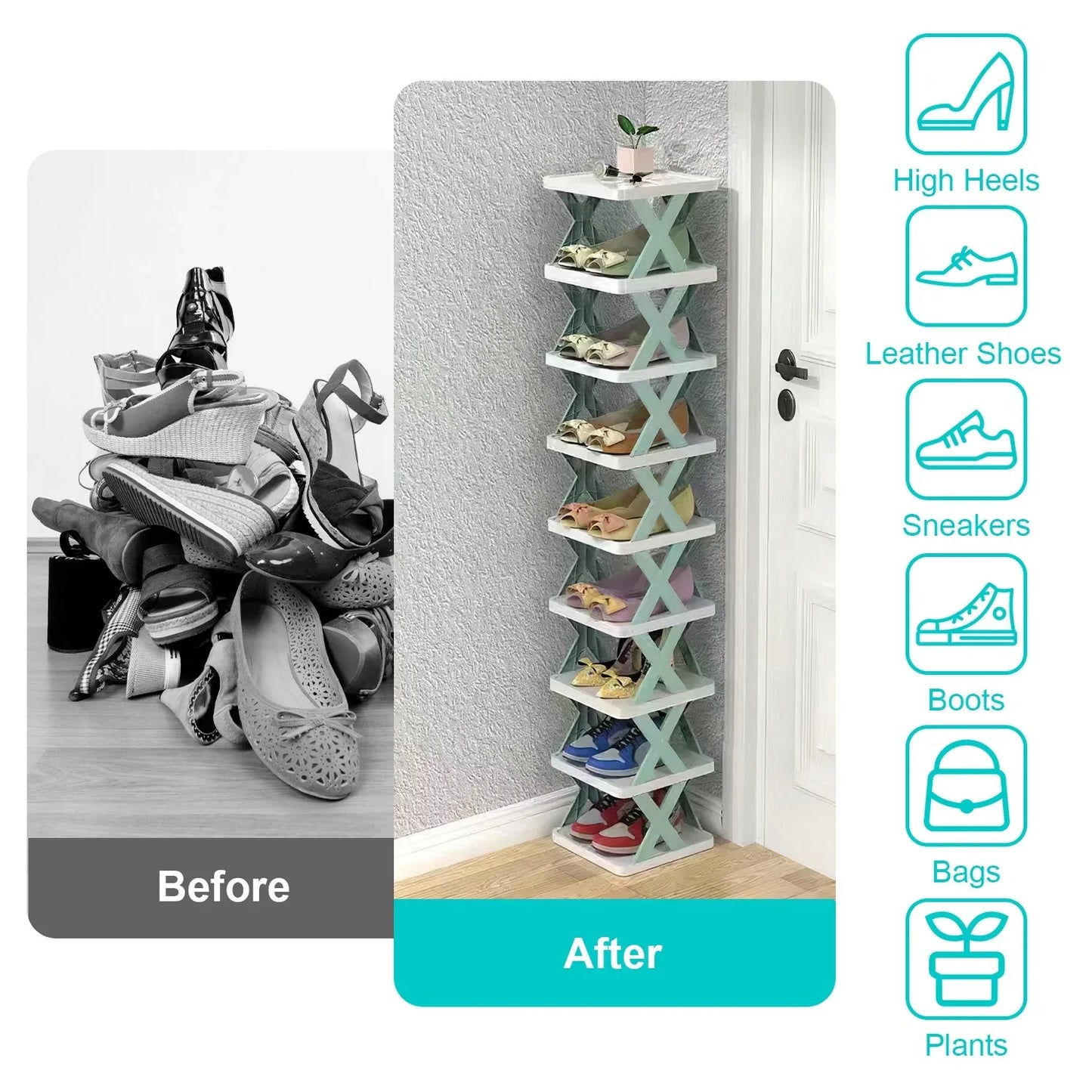 9-Tier Stackable Shoe Rack | Vertical Space-Saving Shoe Organizer for Entryway & Closet-SROYAS 