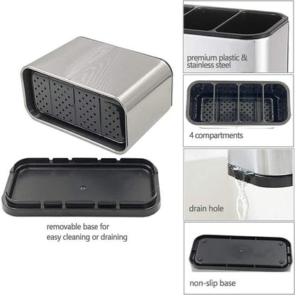 Stainless Steel Utensil Holder with 4 Compartments & Drain Base - product image 8 | SROYAS kitchen countertop organizer
