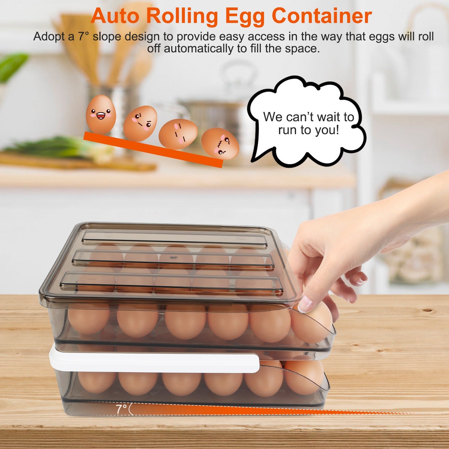 Double-Layer Egg Holder with Auto-Roll & Lid – Stores 36 Eggs-SROYAS 