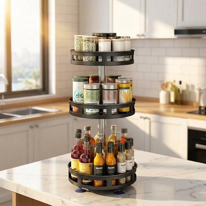 3-Tier Rotating Spice Rack – 360° Carbon Steel Countertop Organizer-SROYAS -Color:Black