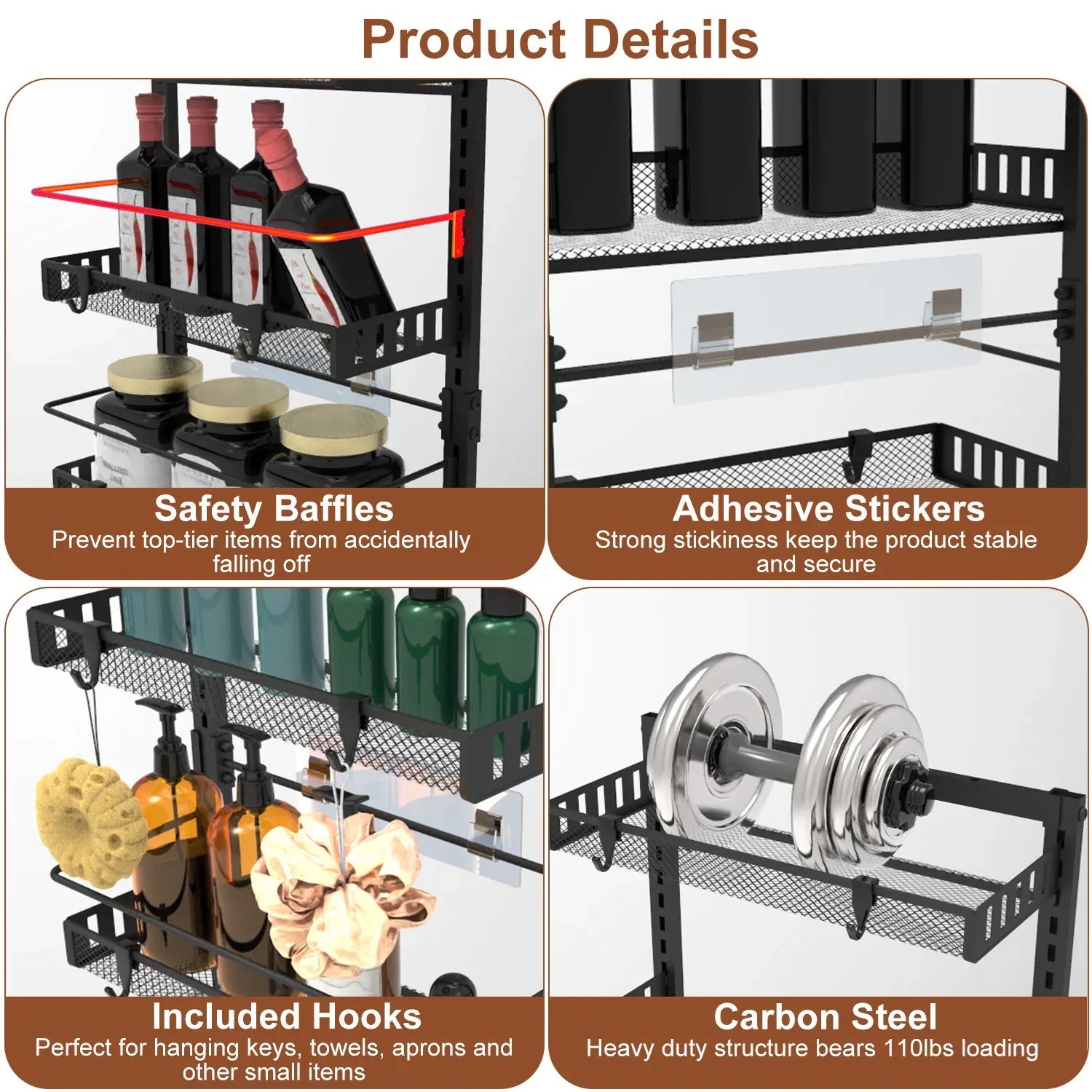 6-Tier Over-Door Pantry Organizer, 110 lb Carbon Steel-SROYAS 