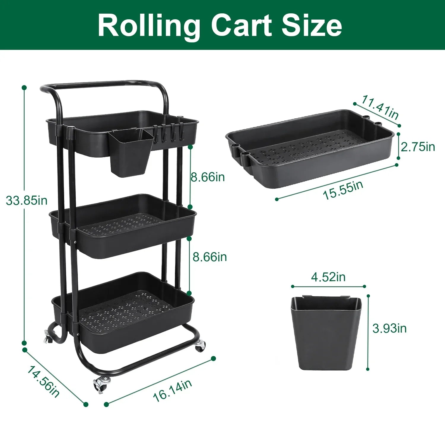 3-Tier Rolling Storage Cart – Mesh Baskets & Lockable Wheels-SROYAS 