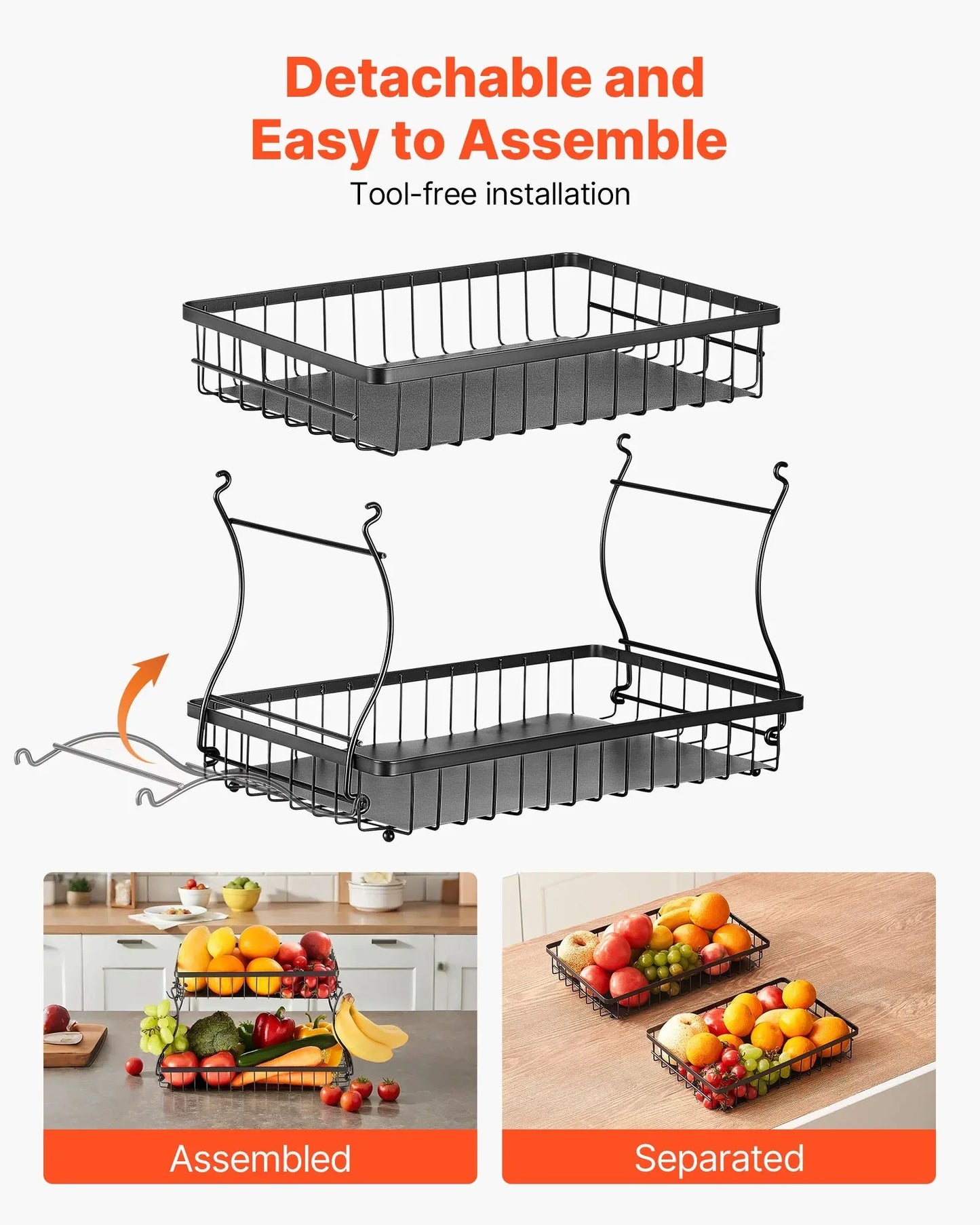 2-Tier Countertop Fruit Basket Stand with Banana Hanger-SROYAS 