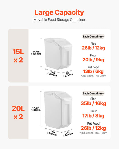 Airtight Food Storage Container Set – 15L & 20L BPA-Free Rice & Pet Food Bins (4-Pack)-SROYAS 
