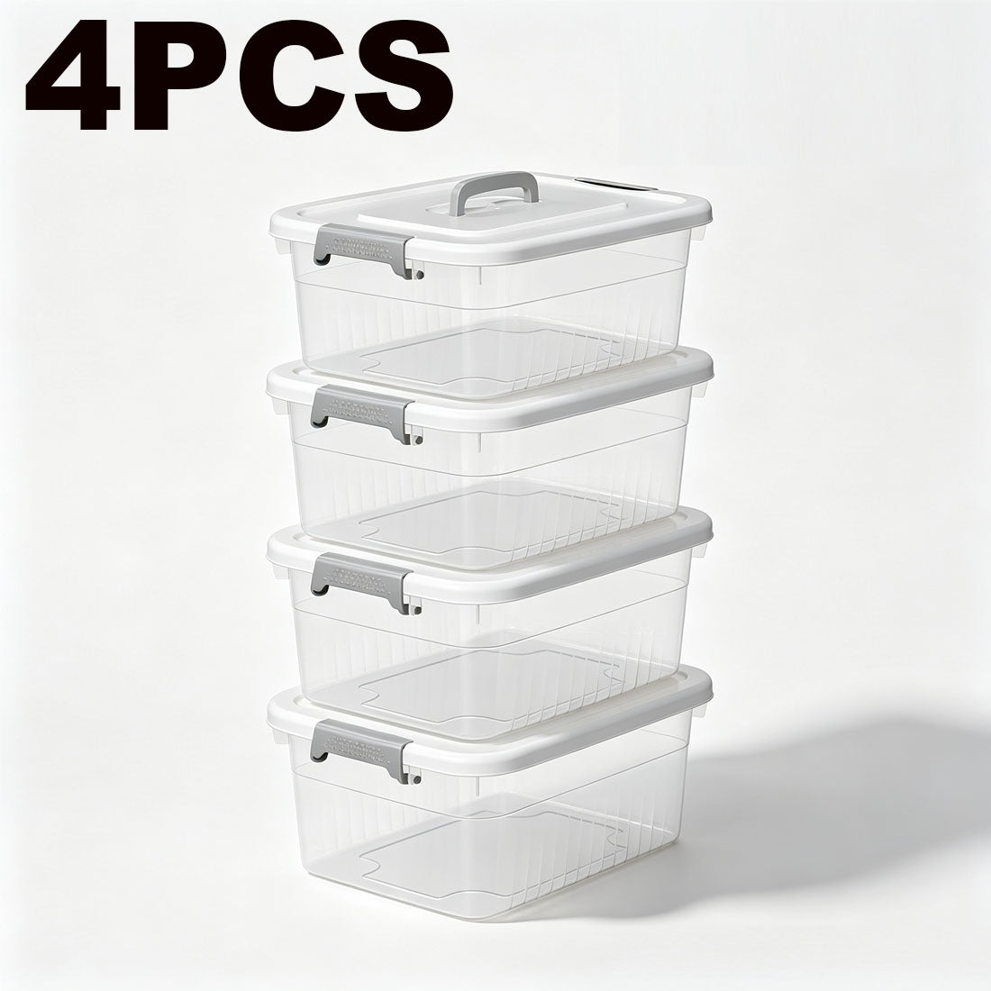 Four-piece clear storage box set on white