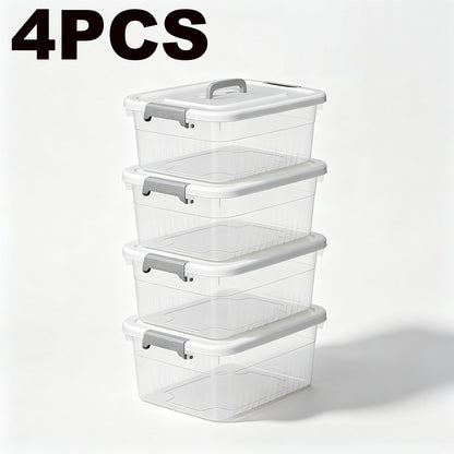 Four-piece clear storage box set on white