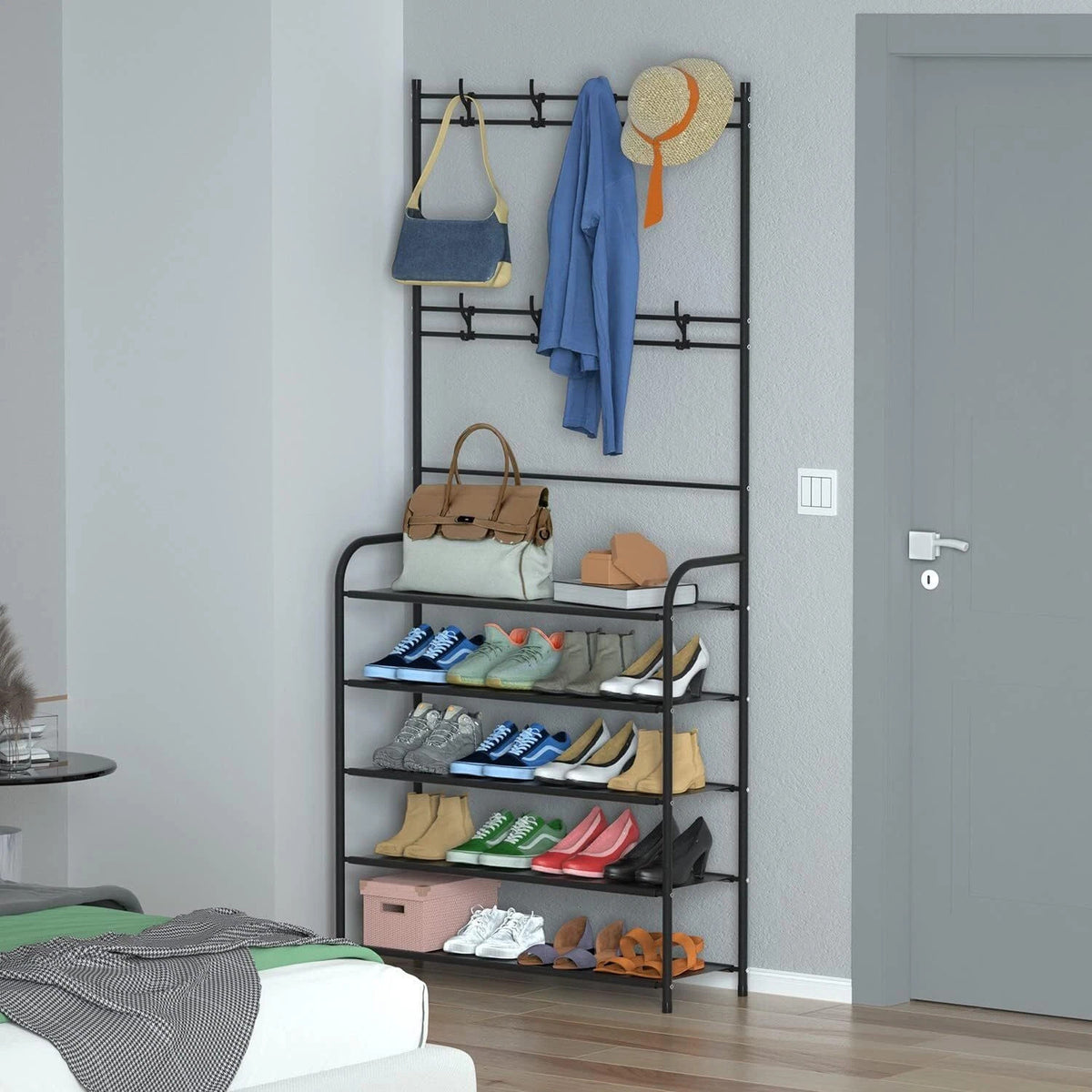 Combined stand positioned in a bedroom