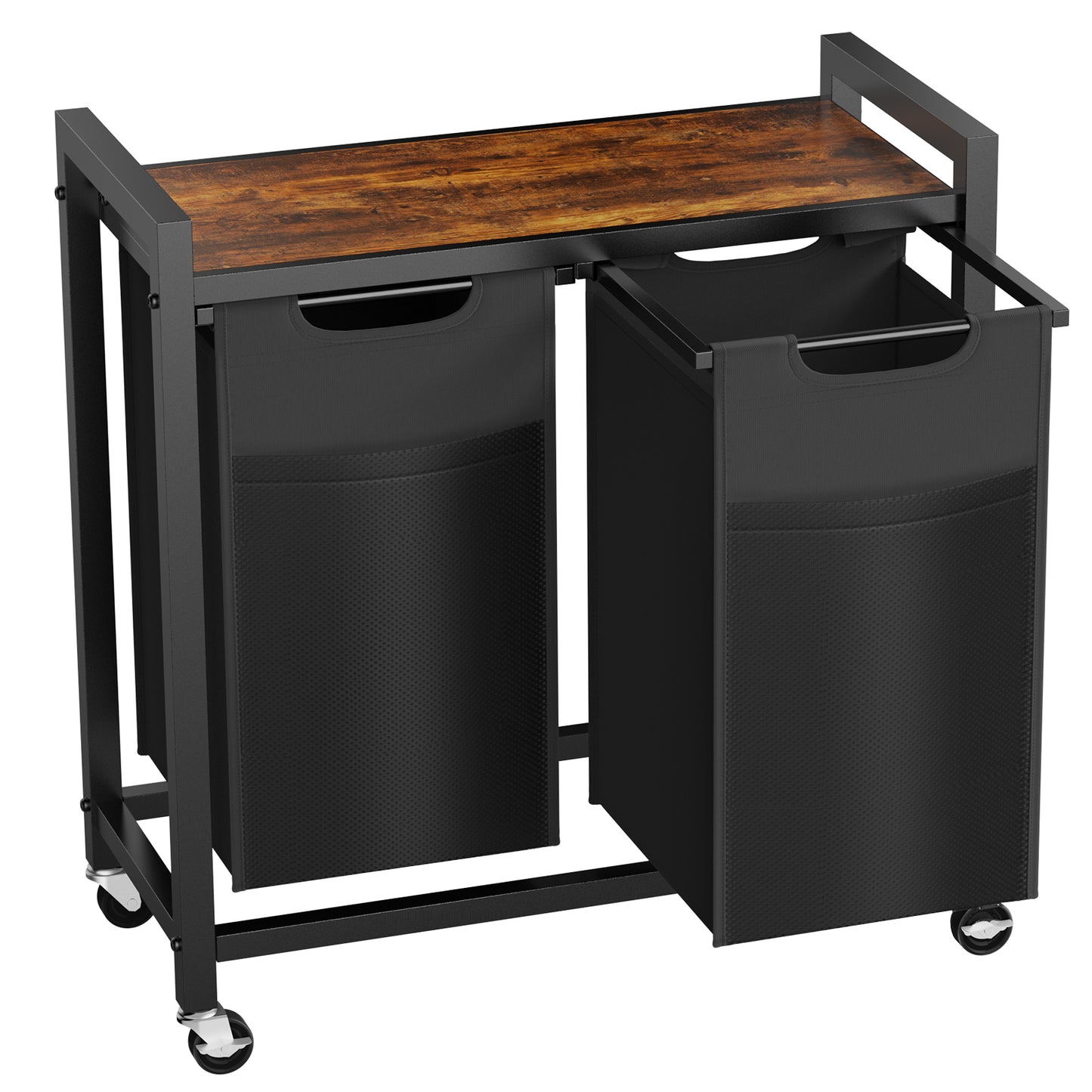 Laundry Hamper with Pull-Out Bags, Shelf and Wheels | 2 or 3 Basket Sorter for bathroom organization and vanity storage - SROYAS