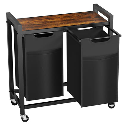 Laundry Hamper with Pull-Out Bags, Shelf and Wheels | 2 or 3 Basket Sorter for bathroom organization and vanity storage - SROYAS