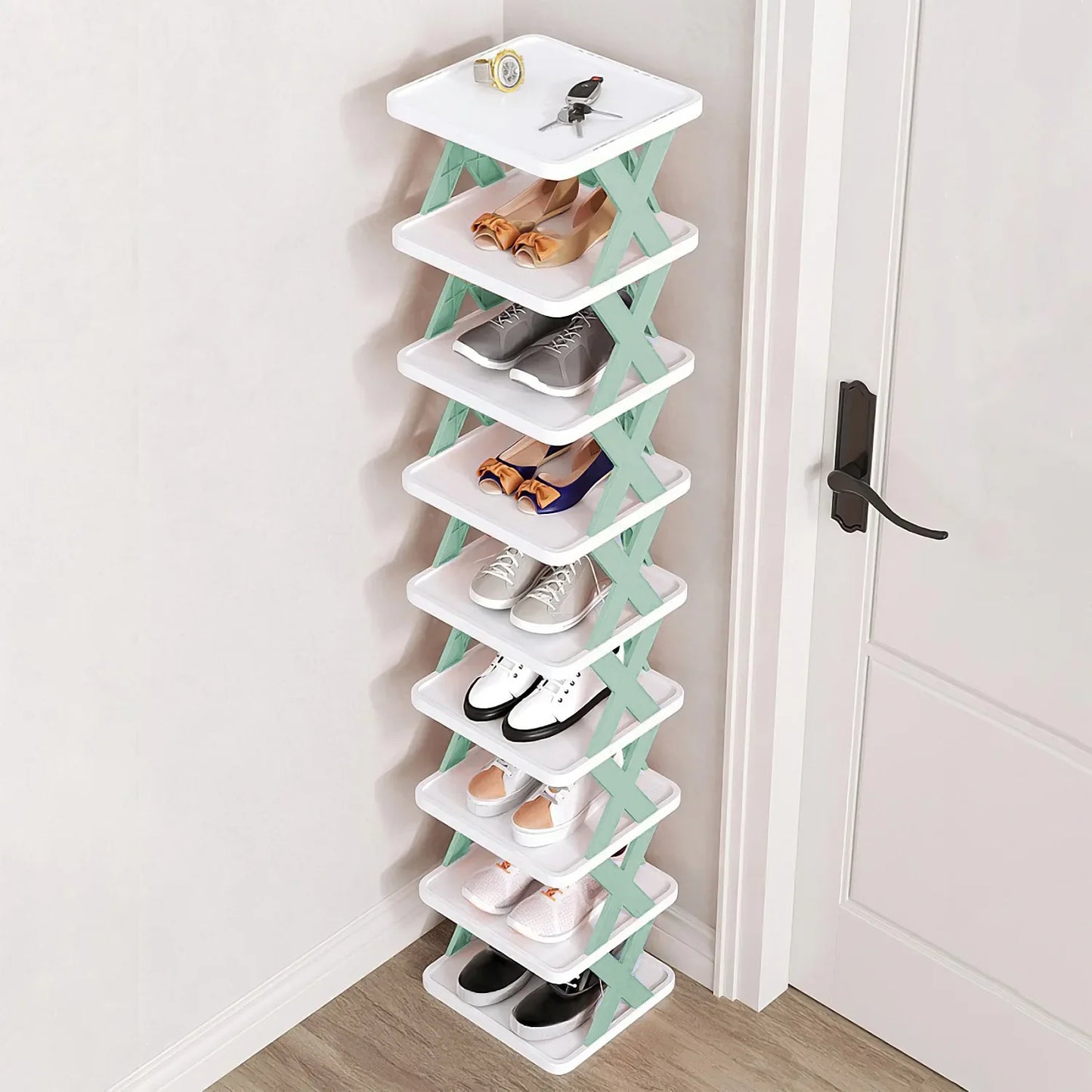 9-Tier Stackable Shoe Rack | Vertical Space-Saving Shoe Organizer for Entryway & Closet-SROYAS -Color:Blue