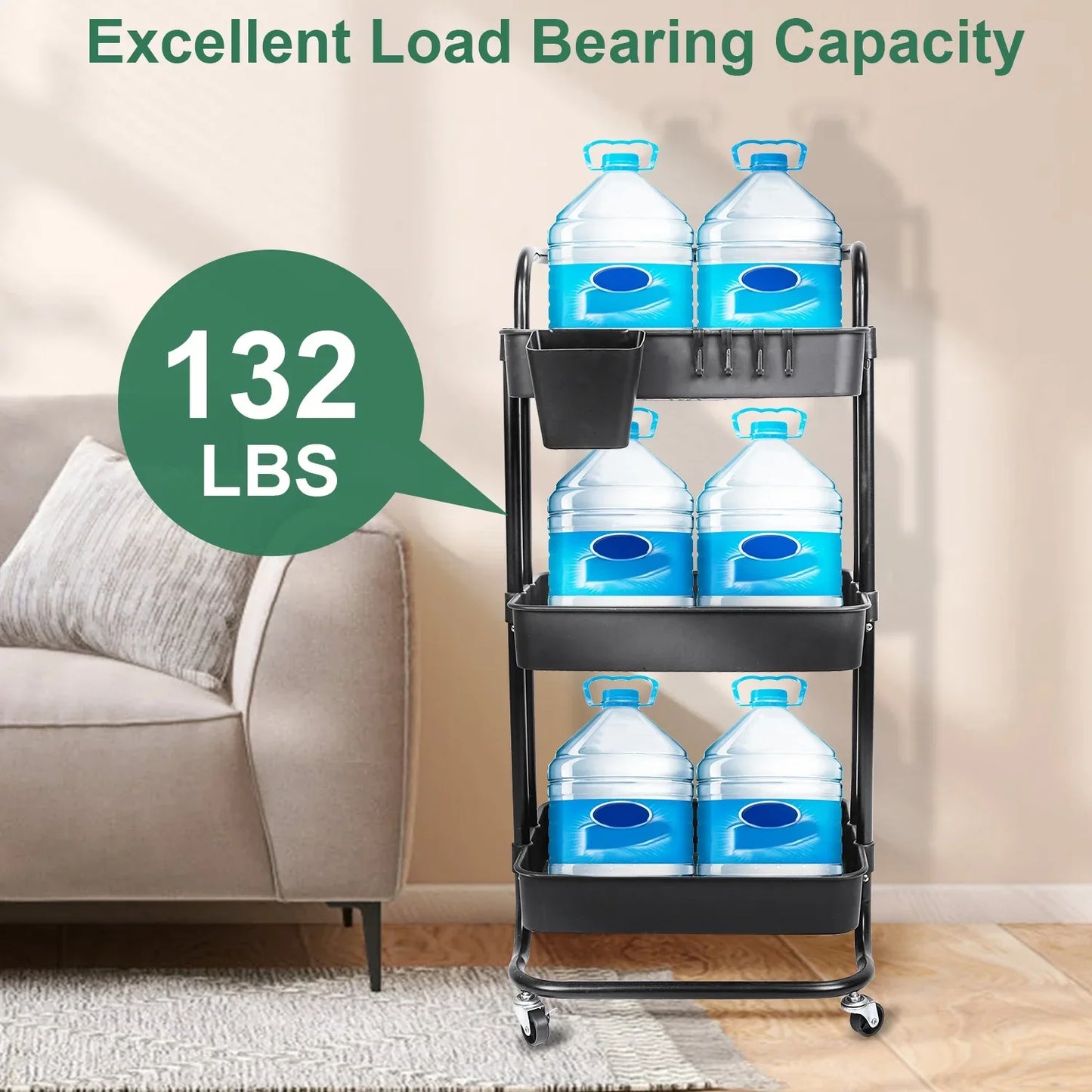 3-Tier Rolling Storage Cart – Mesh Baskets & Lockable Wheels-SROYAS 