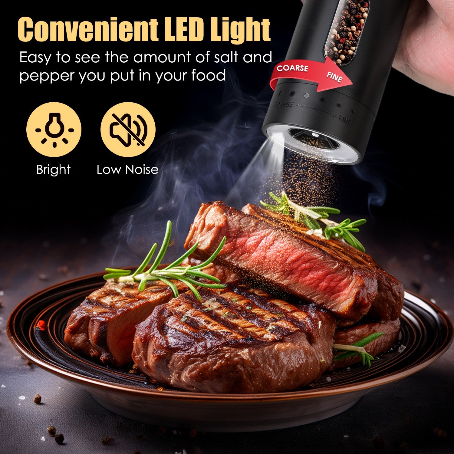 USB Electric Pepper Grinder with LED Light - 6 Levels