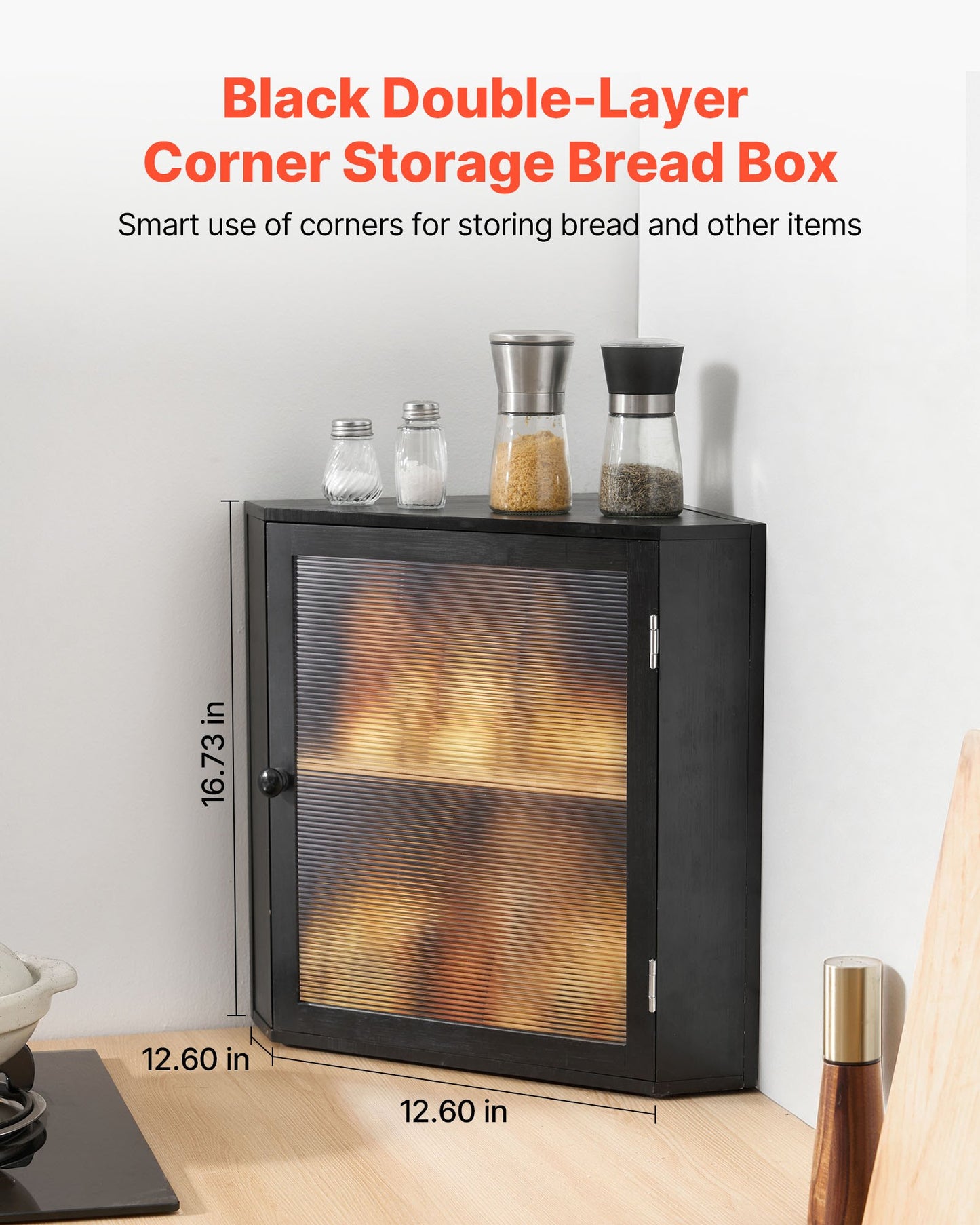 Corner Bread Box for Kitchen Counter – Double Layer Bamboo Storage with Adjustable Divider-SROYAS 