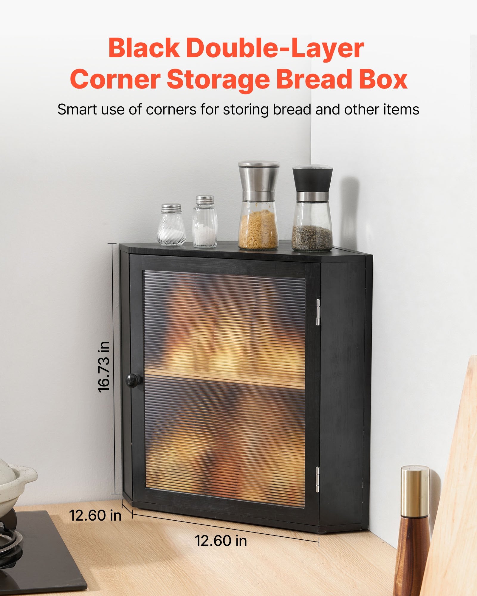 Corner Bread Box for Kitchen Counter – Double Layer Bamboo Storage with Adjustable Divider-SROYAS 