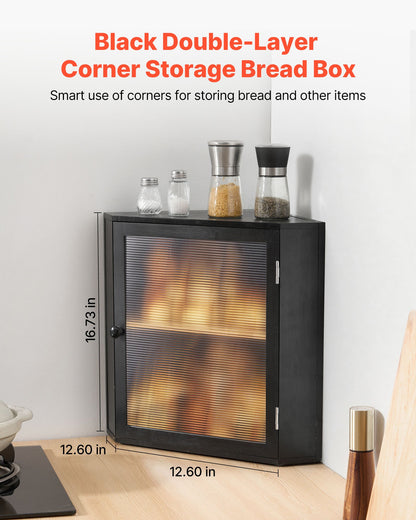 Corner Bread Box for Kitchen Counter – Double Layer Bamboo Storage with Adjustable Divider-SROYAS 