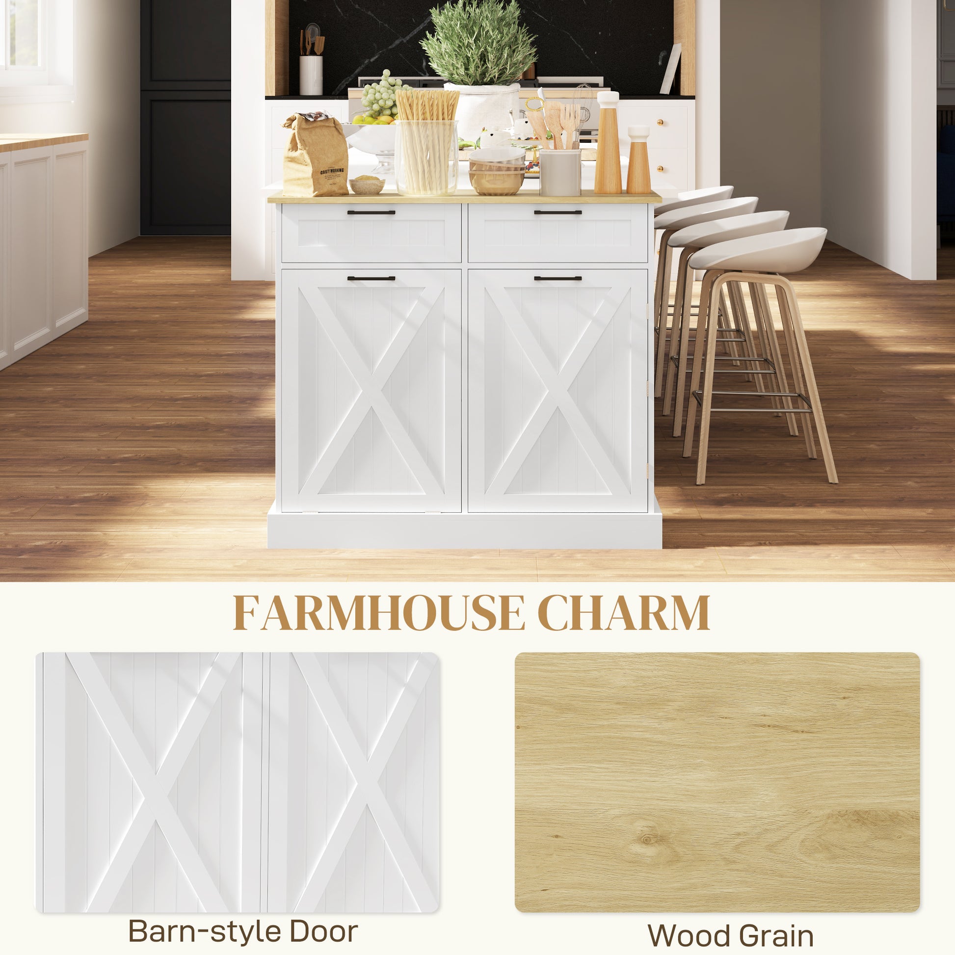 Farmhouse Tilt-Out Trash Cabinet with 3-Tier Spice Rack-SROYAS 