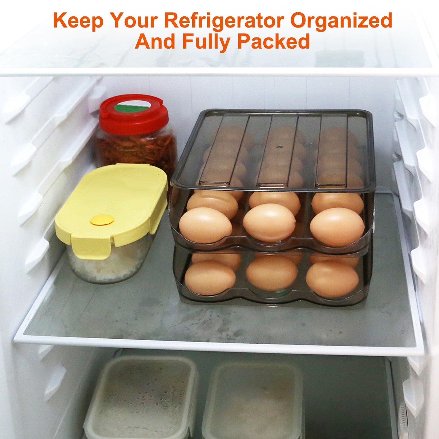Double-Layer Egg Holder with Auto-Roll & Lid – Stores 36 Eggs-SROYAS 