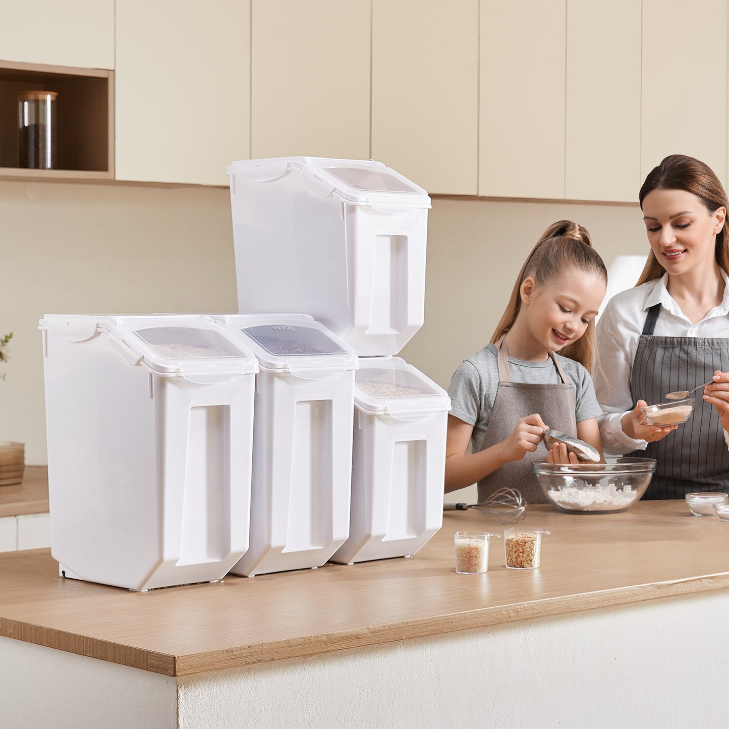 Airtight Food Storage Container Set – 15L & 20L BPA-Free Rice & Pet Food Bins (4-Pack)-SROYAS -color:White
