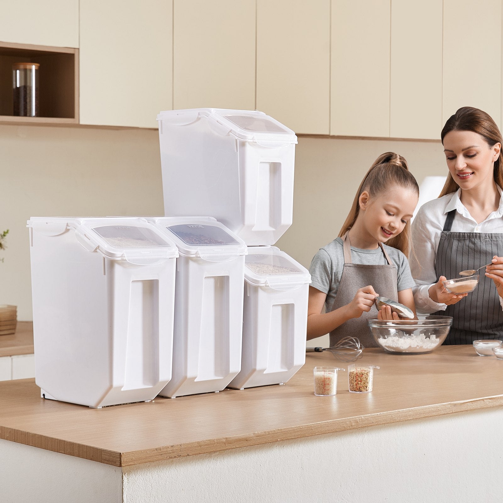 Airtight Food Storage Container Set – 15L & 20L BPA-Free Rice & Pet Food Bins (4-Pack)-SROYAS -color:White