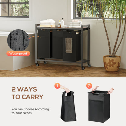 Laundry Hamper with Pull-Out Bags, Shelf and Wheels | 2 or 3 Basket Sorter for bathroom organization and vanity storage - SROYAS