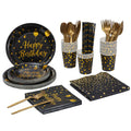 Disposable Birthday Dinnerware Set for 25 | Black and Gold for bathroom organization and vanity storage