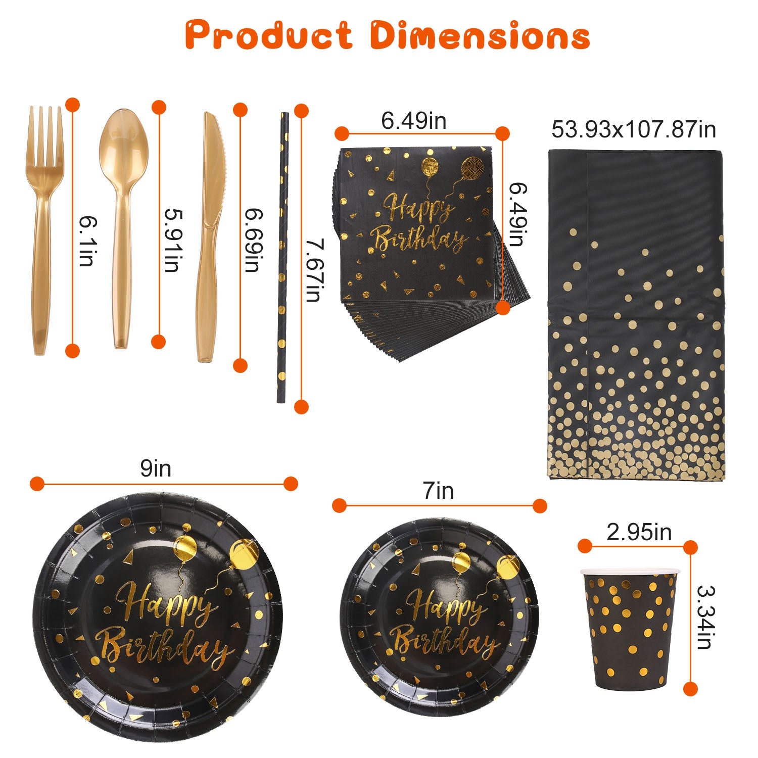 Disposable Birthday Dinnerware Set for 25 | Black and Gold view 2 for bathroom organization and vanity storage
