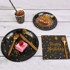 Disposable Birthday Dinnerware Set for 25 | Black and Gold view 5 for bathroom organization and vanity storage