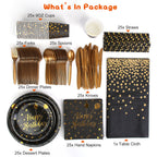 Disposable Birthday Dinnerware Set for 25 | Black and Gold view 7 for bathroom organization and vanity storage