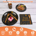 Disposable Birthday Dinnerware Set for 25 | Black and Gold view 9 for bathroom organization and vanity storage