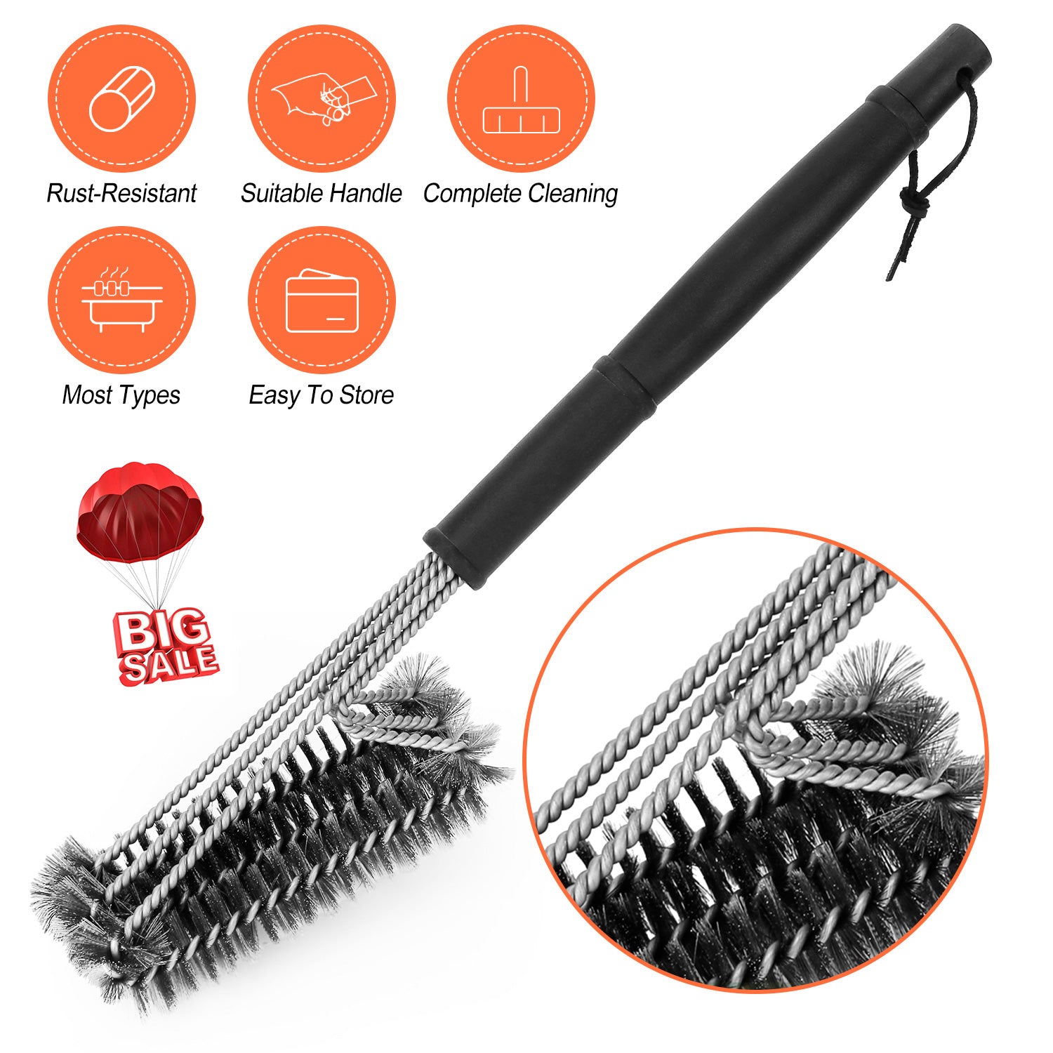 BBQ Grill Cleaning Brush – 18” Stainless Steel Scrubber-SROYAS 