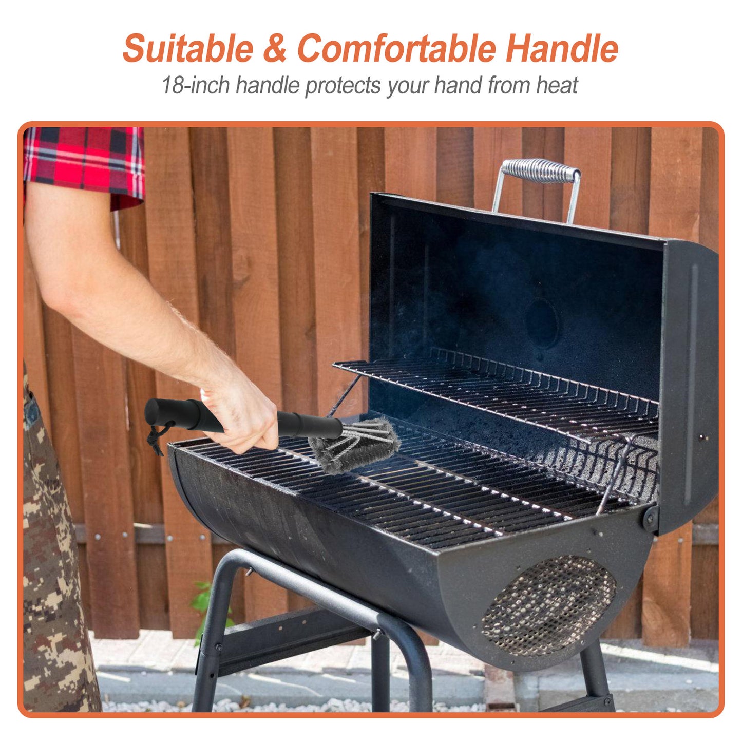 BBQ Grill Cleaning Brush – 18” Stainless Steel Scrubber-SROYAS 