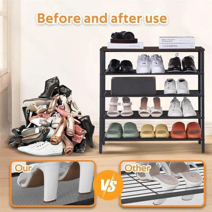 4-Tier Wooden Shoe Rack with Coat Hooks - Entryway Organizer for entryway organization and shoe storage - SROYAS