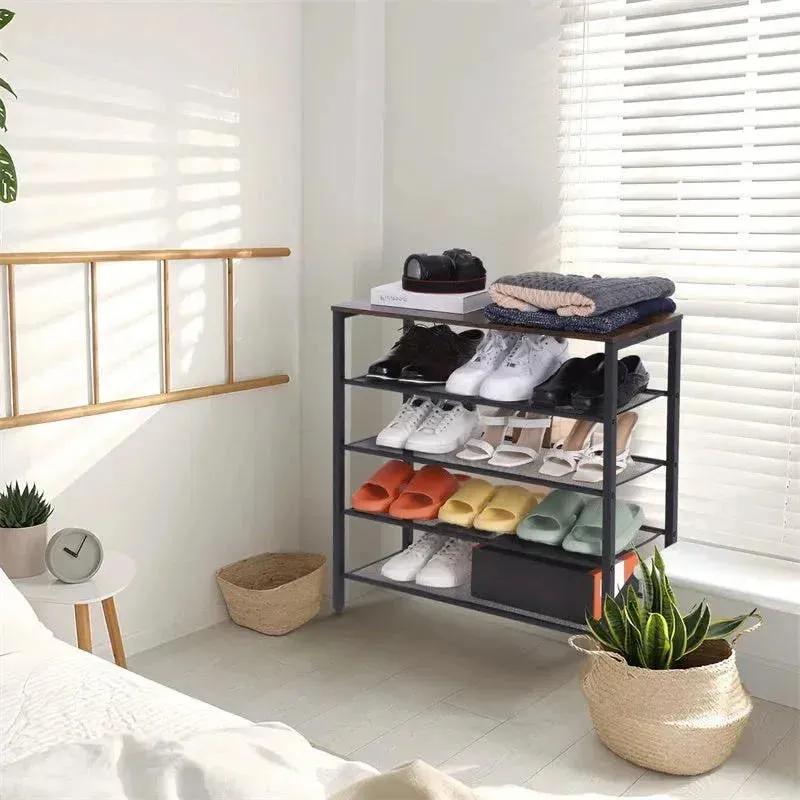 4-Tier Wooden Shoe Rack with Coat Hooks - Entryway Organizer for entryway organization and shoe storage - SROYAS