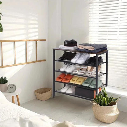 4-Tier Wooden Shoe Rack with Coat Hooks - Entryway Organizer for entryway organization and shoe storage - SROYAS