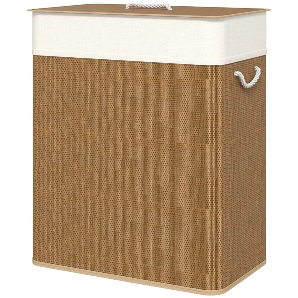 Double Bamboo Laundry Hamper - 26.4 Gal with Lid and Liner view 2 for pantry food storage and kitchen organization