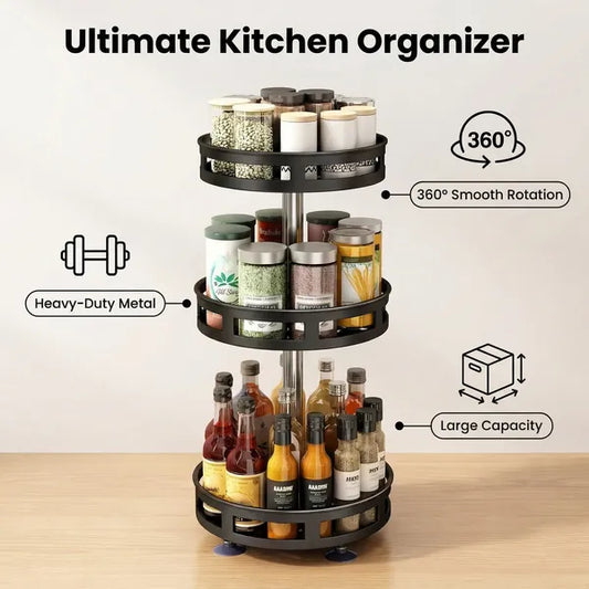 3-Tier Rotating Spice Rack – 360° Carbon Steel Countertop Organizer-SROYAS 