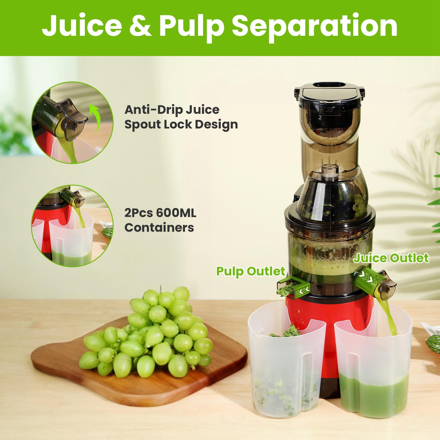 300W Cold Press Juicer – Up to 95% Yield, Easy Clean-SROYAS 