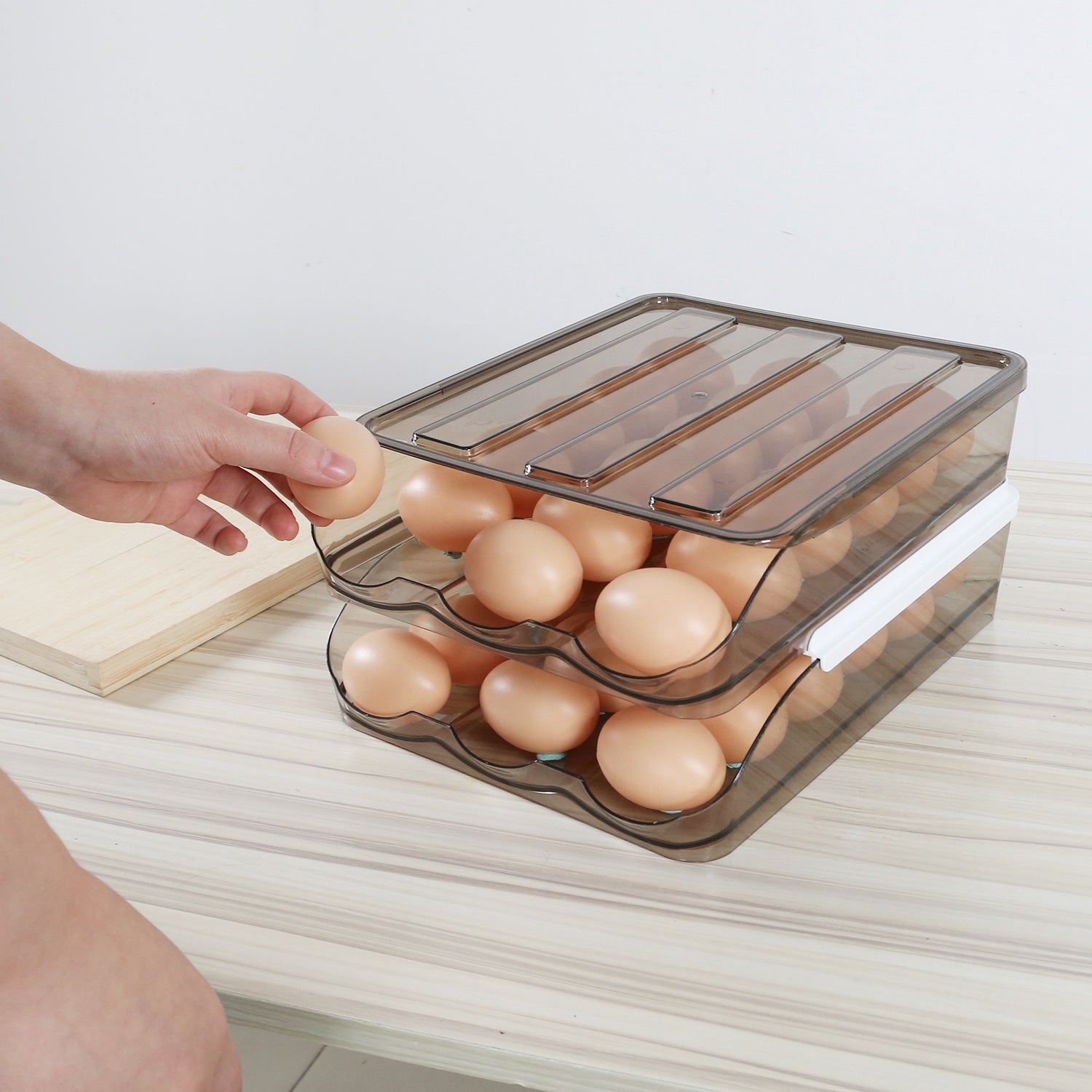 Double-Layer Egg Holder with Auto-Roll & Lid – Stores 36 Eggs-SROYAS 