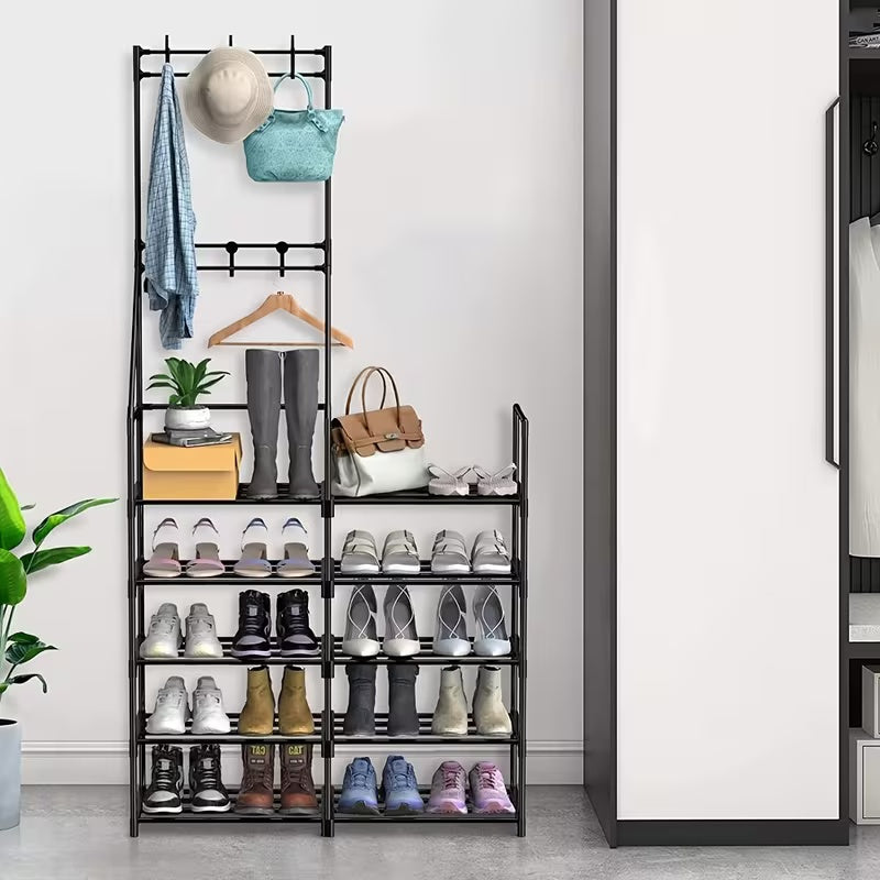 Entryway Shoe Rack with Coat Hooks and Shelves view 5 for entryway organization and shoe storage