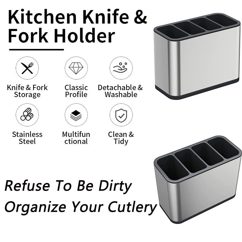Stainless Steel Utensil Holder with 4 Compartments & Drain Base - product image 7 | SROYAS kitchen countertop organizer
