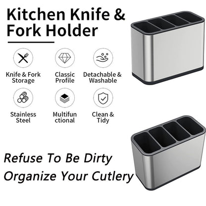 Stainless Steel Utensil Holder with 4 Compartments & Drain Base - product image 7 | SROYAS kitchen countertop organizer