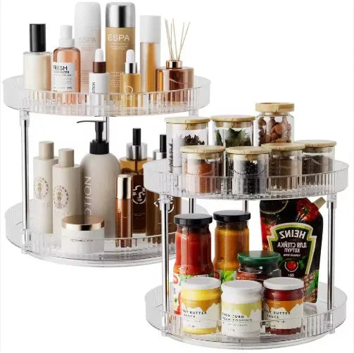 2-Pack 2-Tier Rotating Spice Rack Lazy Susan | 360° Spinning Kitchen Counter Organizer-SROYAS -Color:Transparent