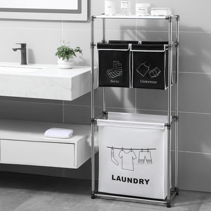 3-Tier Laundry Hamper Sorter | 4 Removable Bags, Wheels and Hooks for laundry room organization and clothes storage - SROYAS