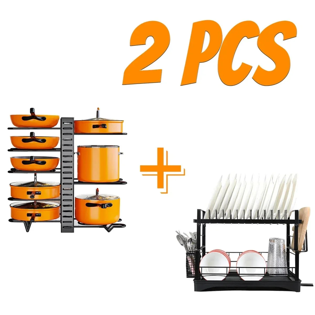 8-Tier Adjustable Pot & Pan Organizer with Dish Drying Rack-SROYAS -Pot Organizer Rack:2PCS