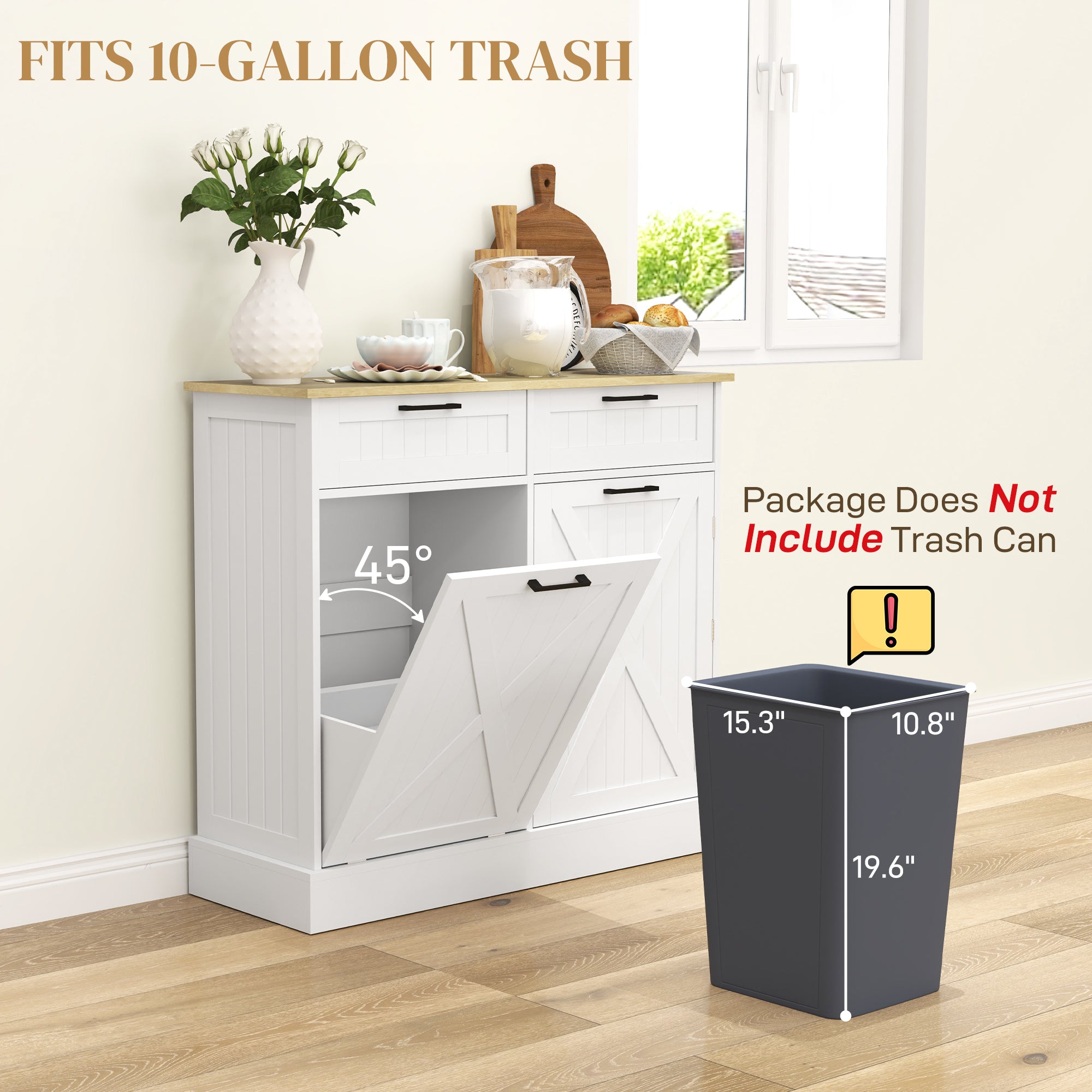 Farmhouse Tilt-Out Trash Cabinet with 3-Tier Spice Rack view 3 for pantry food storage and kitchen organization