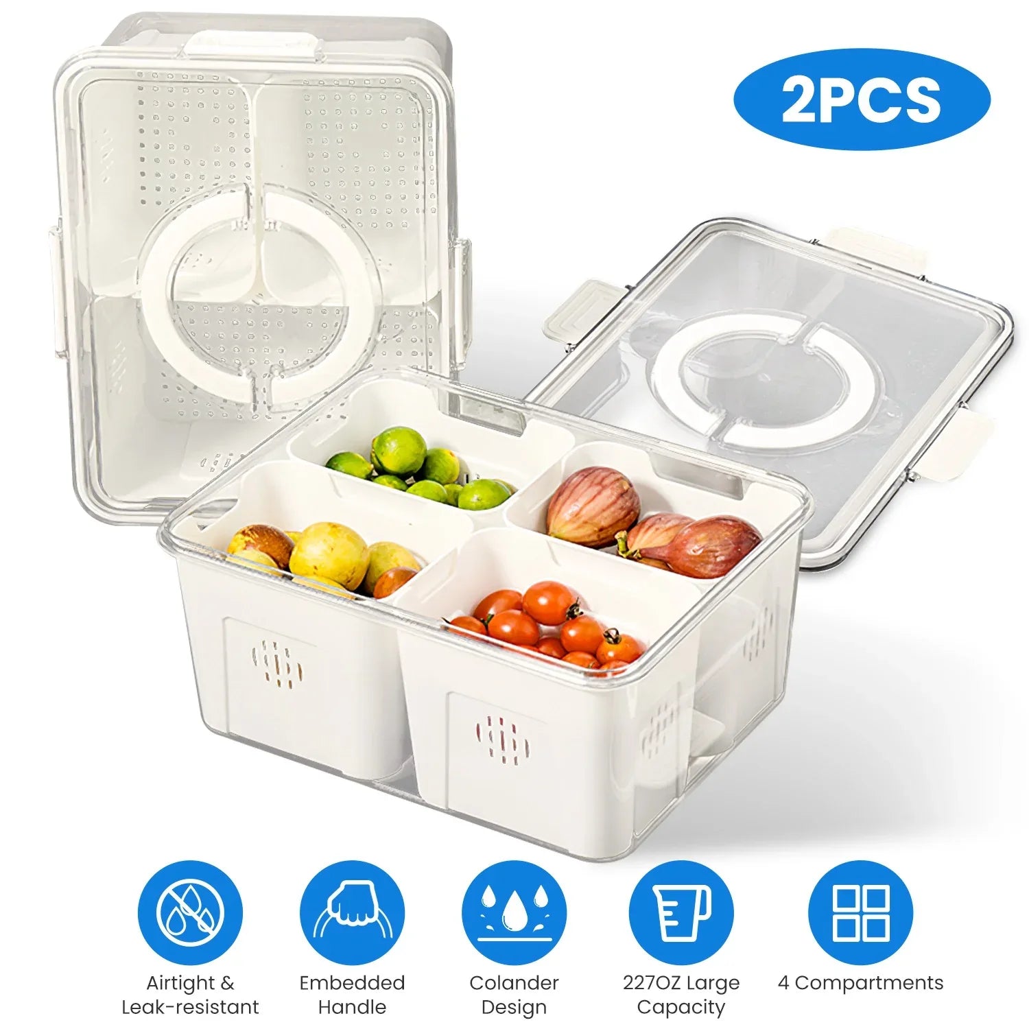 2-Pack Airtight Fruit Storage Containers – 8 Colander Baskets, 227oz-SROYAS 