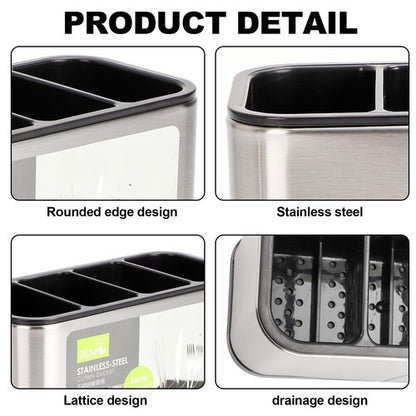 Stainless Steel Utensil Holder with 4 Compartments & Drain Base - product image 4 | SROYAS kitchen countertop organizer