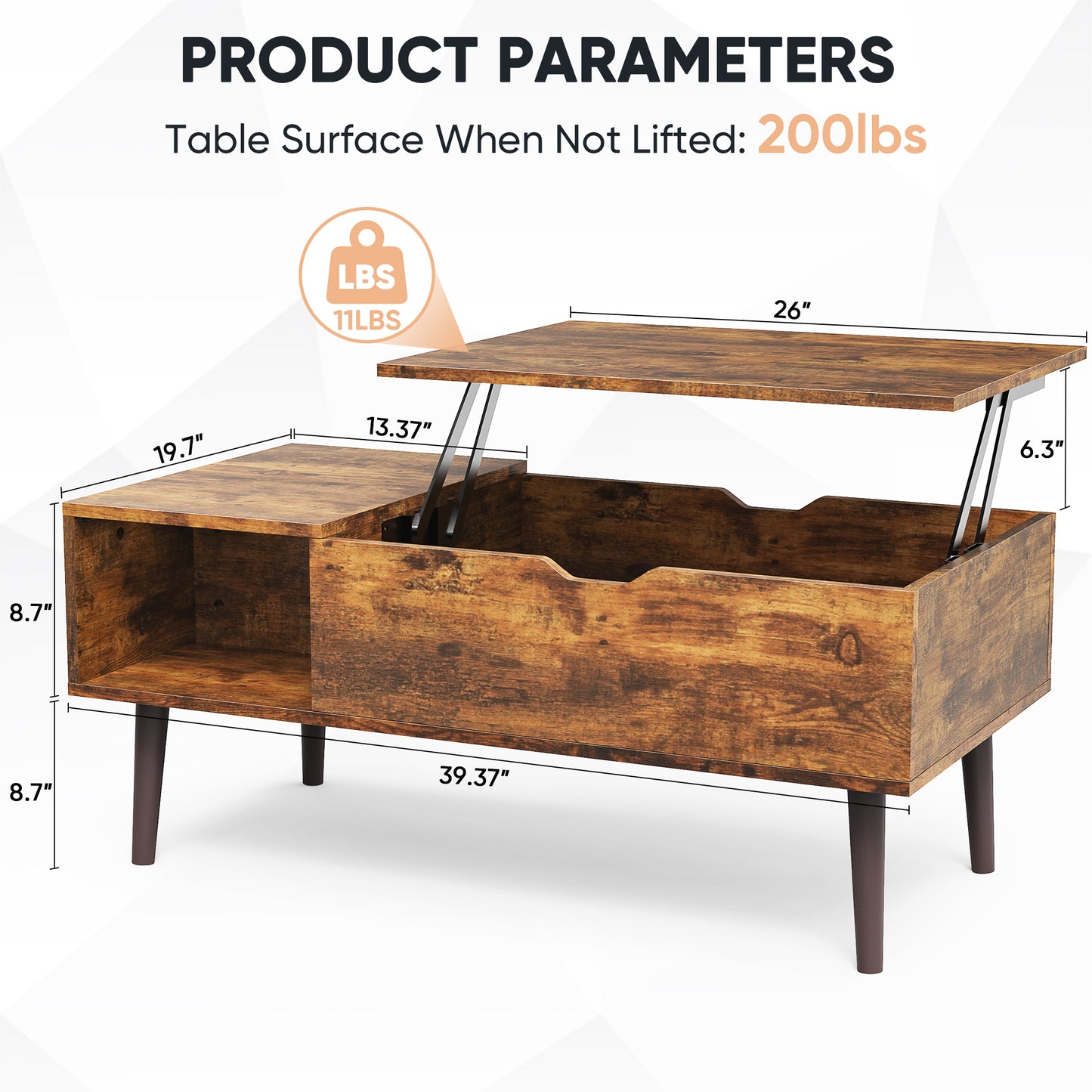 Lift Top Coffee Table with Hidden Storage – Modern Living Room Table-SROYAS 