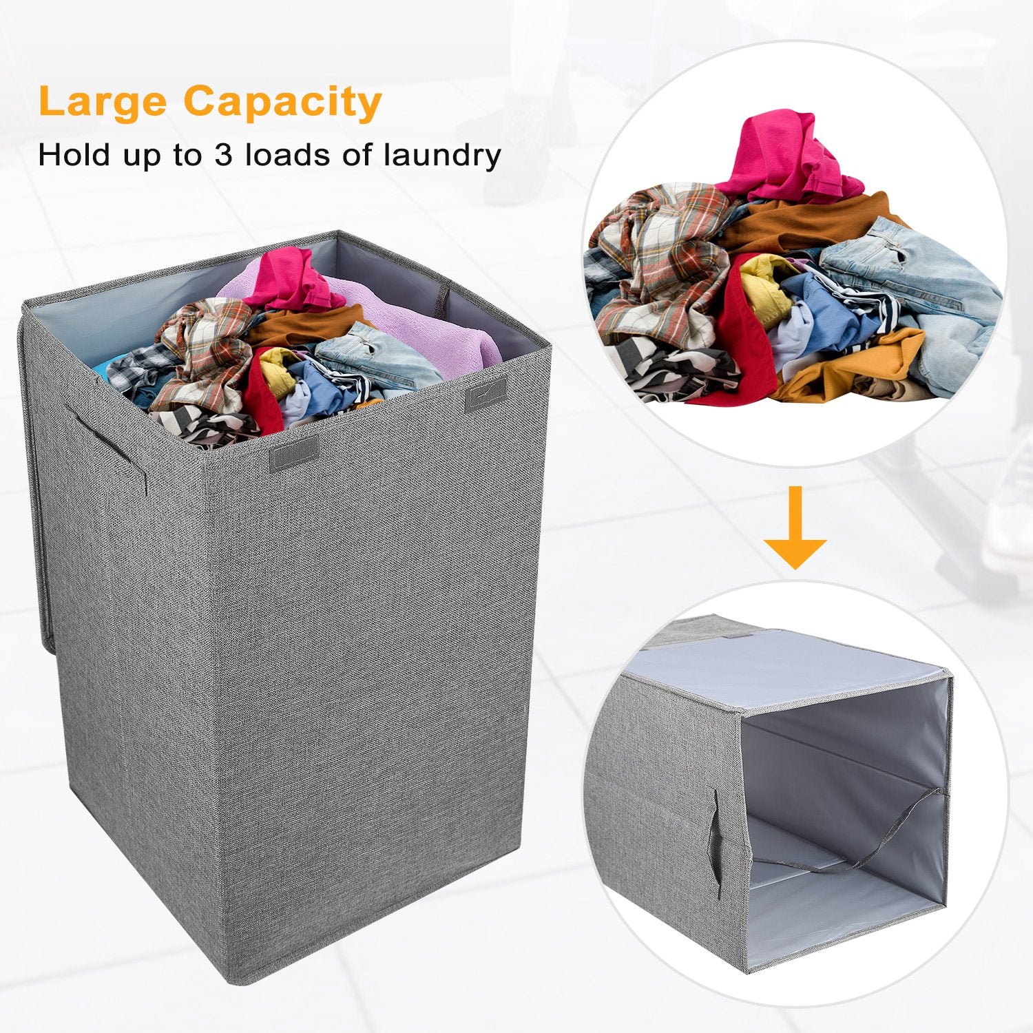 Foldable Laundry Hamper with Lid and Handles view 5 for laundry room organization and clothes storage