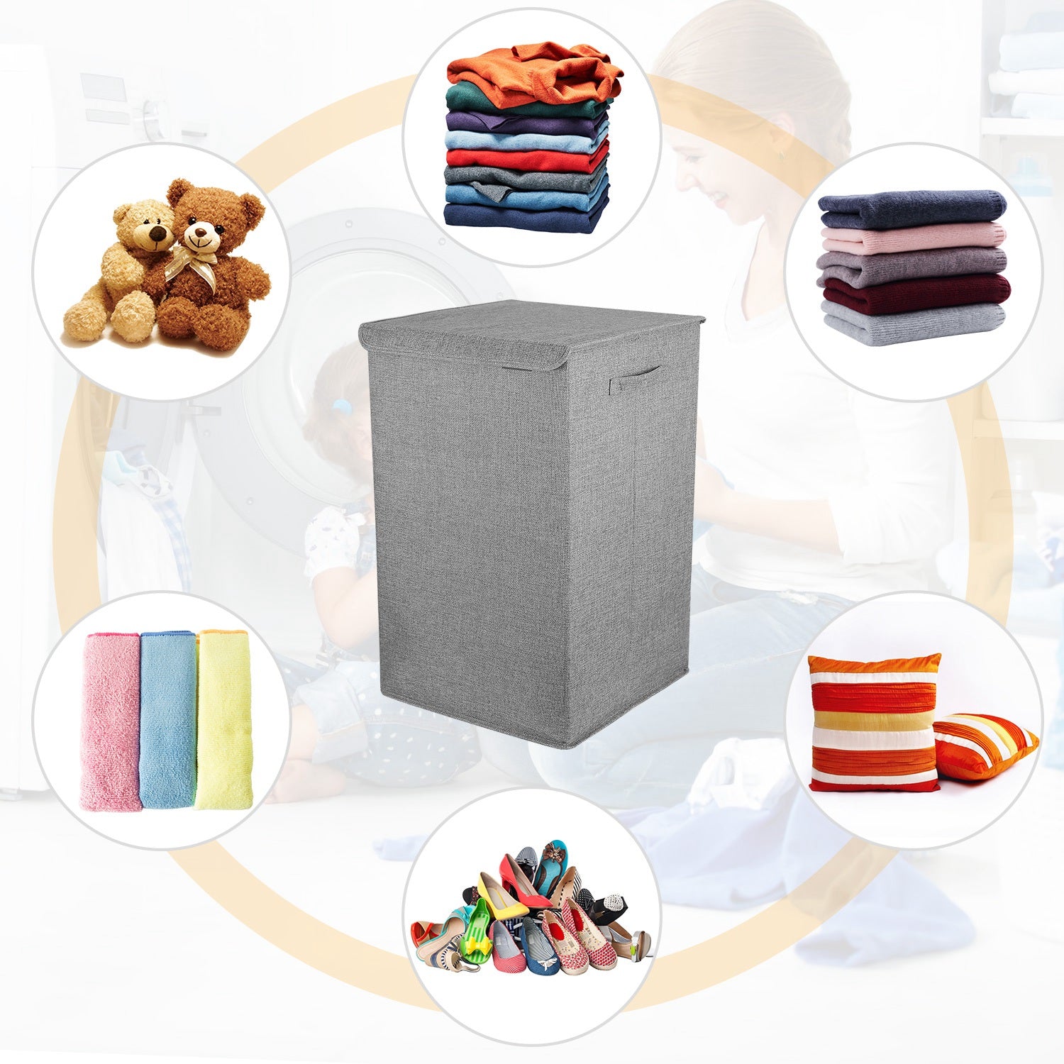 Foldable Laundry Hamper with Lid and Handles view 7 for laundry room organization and clothes storage